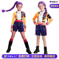 Costume de cosplay pour filles Demon Hunter, veste orange pour enfants, short violet, tenue d'Halloween Rumi Zoe, 8-13 ans, polyester, dessin animé