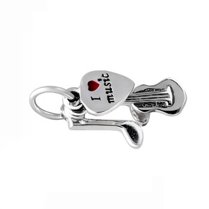Pendentif Breloque 'J'aime la <span class=keywords><strong>Musique</strong></span>' <span class=keywords><strong>Violon</strong></span> Note de <span class=keywords><strong>Musique</strong></span> Médiator de Guitare 3-en-1 en Alliage de Zinc Plaqué Argent pour Bracelet Collier Perle DIY Thème Musical - Product Image 2