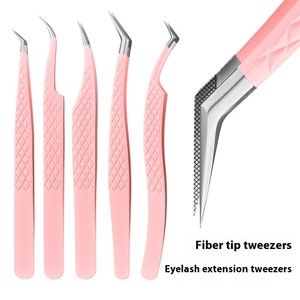 Alta precisão em aço inoxidável pinça cílios com Pink Fiber Tip e Gold Clip Beauty Tool para extensões - Product Image 1