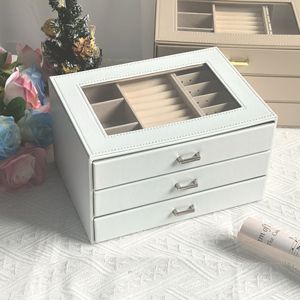 Boîte de rangement pour bijoux de grande capacité pour la maison, style tiroir à trois niveaux, vente en gros de boîtes à bijoux en cuir - Product Image 1
