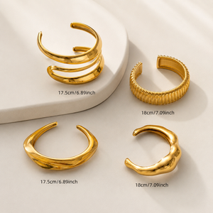 Wholesale Chunky Geometric Hiphop Gold Cuff <b>Bracelet</b> Stainless Steel 18K Gold Plated Unisex Wide Version Smooth Fashion Jewelry - Product Image 2