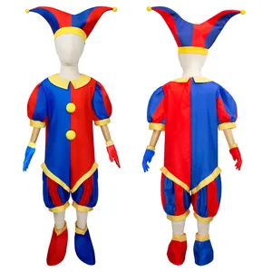 Unisex Geweldige Digitale Circus Pomni Anime Cosplay Kostuum Jumpsuit Halloween Clown Set Pruik Broek Hoed Mantel Rokken Top Meisjes