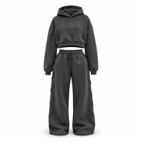 Ensemble Survêtement et Hoodie Deux Pièces Personnalisé de Luxe en Coton Noir et Blanc à Épaules Tombantes avec Effet Délavé et Lettrage Imprimé 3D en Relief Superposé