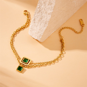 European American Style Gold Plated Double Layer Necklace Earrings <b>Bracelet</b> <b>Set</b> Geometric Crystal Rhinestone Women's Jewelry - Product Image 2