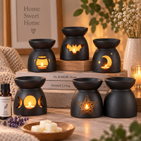 En gros, Brûleur en céramique noire pour cire fondue et huiles essentielles, style Gothique Halloween, Porte-bougie chauffe-plat, Décoration d'intérieur Aromathérapie