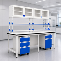Table de laboratoire en bois et acier avec dessus en résine époxy, armoire à tiroirs pour la chimie, la biologie, le laboratoire universitaire, mobilier de travail