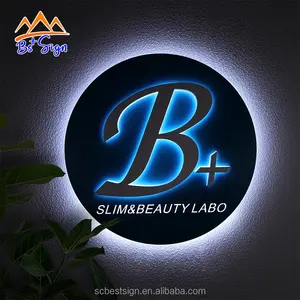 Letrero de nombre comercial redondo personalizado BS +, letreros electrónicos para interiores, letrero de salón Led, logotipos de iluminación de empresa