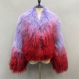 Jancoco 2026 Chaqueta de Piel de Cordero Mongol Auténtica para Mujer con Cuello Grande, Colores Degradados, Abrigo de Piel Grueso y Cálido para Invierno - Product Image 1