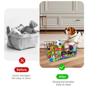 Panier à jouets <span class=keywords><strong>pour</strong></span> <span class=keywords><strong>chien</strong></span> en métal, bac à jouets <span class=keywords><strong>indestructible</strong></span> <span class=keywords><strong>pour</strong></span> <span class=keywords><strong>chien</strong></span> avec poignée en bois, organisateur de rangement robuste <span class=keywords><strong>pour</strong></span> animaux de compagnie, idéal <span class=keywords><strong>pour</strong></span> la laisse et la couverture de <span class=keywords><strong>chien</strong></span> - Product Image 5