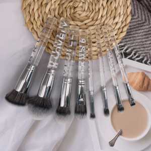 Ensemble de 8 pinceaux de maquillage transparents à poignée scintillante en plastique, poils synthétiques, kit de pinceaux pour le visage et le fond de teint - Product Image 3