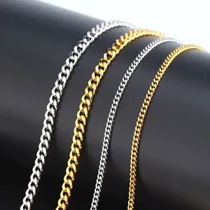 Trendy Gold Plated Jewelry Cuban Link Curb Chain Stainless Steel Neck Chains 18k Gold Filled Chain Necklace For Men