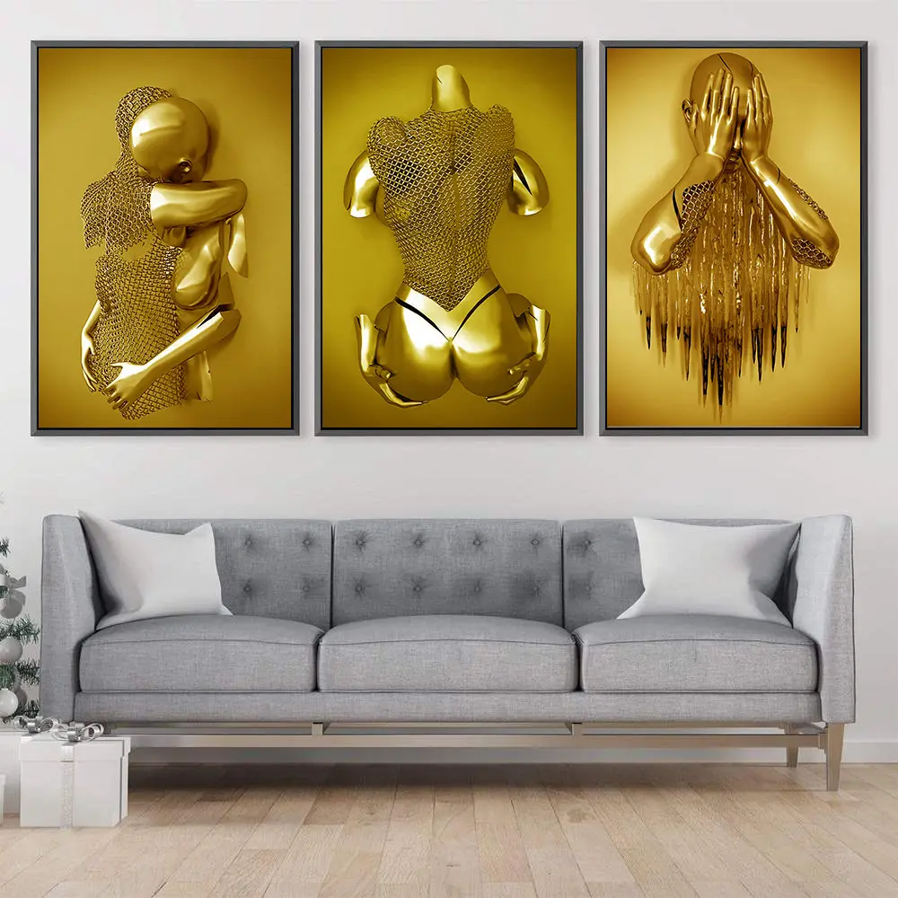 3d Paren Metalen Figuur Sculptuur Muur Kunst Canvas Schilderij Liefde Kunst Standbeeld Poster Print Foto Voor Woonkamer Decor