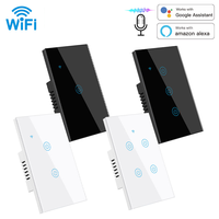 ESP8266 Smart Wifi + Ble Interruptor de luz táctil Sin cable neutro y cable neutro EE. UU. Panel táctil Interruptores de pared Tuya Alexa Google Home