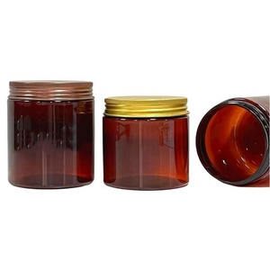 Custom 100ml 200ml 250ml 8oz 16oz 500ml Amber Wide Mouth Cosmetic Containers <b>Plastic</b> Pet <b>Jar</b> with Gold Aluminium Lid - Product Image 5