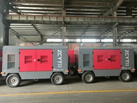 Compresseur d'air à vis portable lubrifié diesel 650cfm 18 bars avec pompe et moteur, 4 roues, refroidissement par air, composants PLC