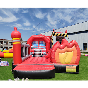 Commercial Use <b>Inflatable</b> Fire Truck Hupfburg Bouncer Jumping Castle Bounce <b>House</b> with Slide for Kids and Adults - Product Image 2