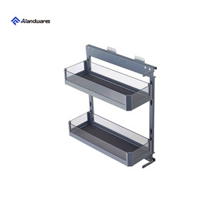 Organisateur de cuisine moderne, étagère à épices extractible, étagère de rangement, écologique, multifonction, 2 étagères, armoire cachée, côté en verre, extraction latérale - Product Image 1