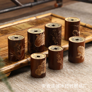 Tapa de tetera de bambú y cobre con diseño de moneda antigua, soporte para tapa de tetera de arcilla púrpura de bambú tallado a mano, soporte para tapa de tetera, pequeños accesorios para juego de té. - Product Image 1