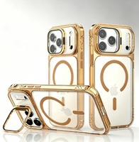 Coques de téléphone magnétiques transparentes en gros pour iPhone 18 17 Pro Max, coque anti-jaunissement avec béquille métallique pour appareil photo