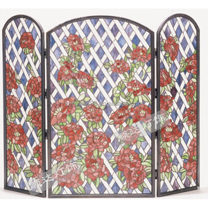 Customized Stained Glass Room Divider 3 Panels Floral Pattern Red Roses Blue Background Freestanding Decorative <b>Screen</b> - Product Image 6