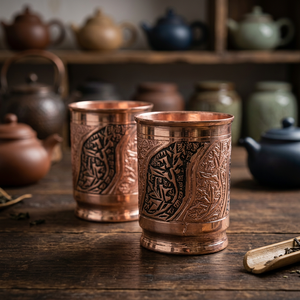 Tasse à thé en métal artisanale orientale avec motif floral pour cadeau de mariage adultes - Product Image 1