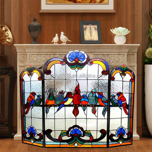 Cathedral Stained Glass Fireplace <b>Screen</b> 3 Panels 10 Sets Bird Design Traditional Decor Rectangle Shape Artistic Decoration - Product Image 4