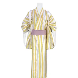 Anime Pirate And King Cosplay Costume Japanese Yukata Yellow Striped Anime Kimono For Adult
