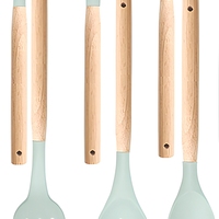 Ensemble d'ustensiles de cuisine en silicone 12 pièces, vert menthe, manche en bois, kit d'outils de cuisson résistant à la chaleur pour wok et ustensiles de cuisine