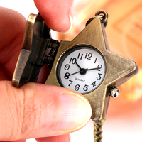 Reloj de bolsillo de cuarzo con cadena de collar de mini joyería de bronce Retro en forma de estrella de la suerte creativa para regalo de mujer