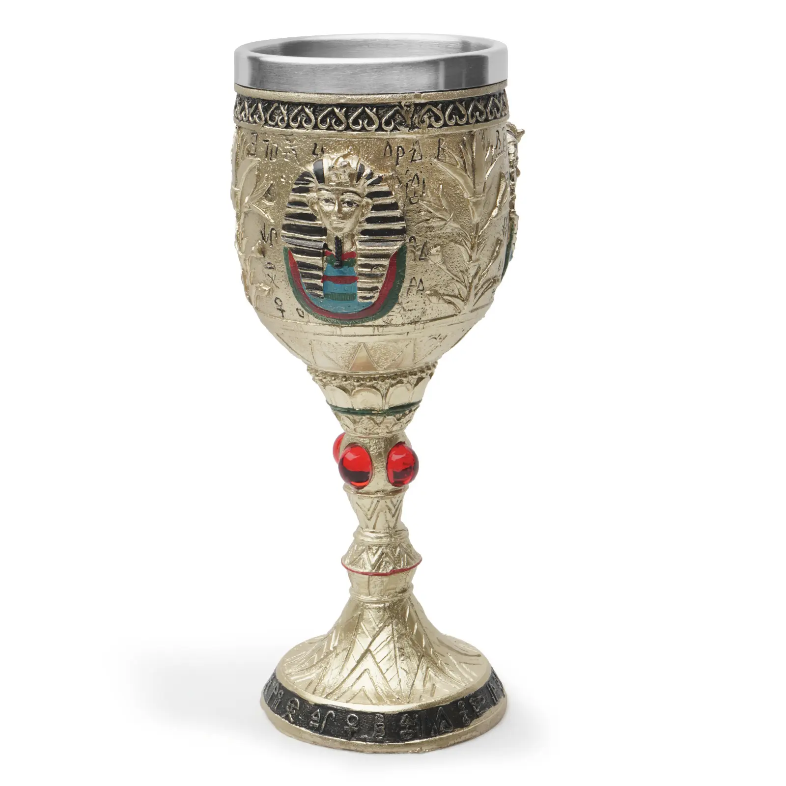 Estatua personalizada de fábrica 3D Ruby Golden Sphinx Cup Resina de acero inoxidable Egipto Faraón Diseño Bar Fiesta Copa de vino