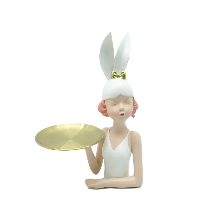 Nordic Resin Bunny Girl Storage Tray Living Room Bedroom Home Decoration Creative Desktop Decoration Girl Cosmetic Storage Tray