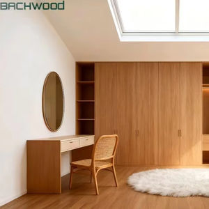 Armoire en bois naturel coiffeuse intégrée armoire de rangement ouverte meubles de chambre élégants espace de chambre chaud - Product Image 1