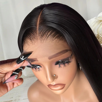 Peluca de Cabello Humano Liso Extremo 13x4 con Encaje HD Pre-Arrancado Brasileño, Pelucas Frontales de Encaje 13x6 Sin Pegamento, Pelucas con Cierre 5x5 para Mujer