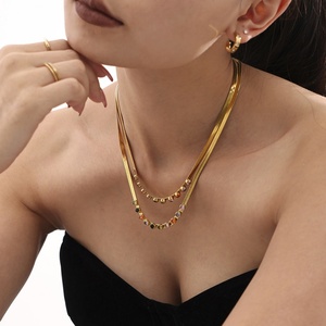 Parure de bijoux de luxe pour femme en acier inoxydable plaqué or, avec collier ras-du-cou et bracelet à chaîne serpent 4MM, ornée de zircone cubique colorée - Product Image 1
