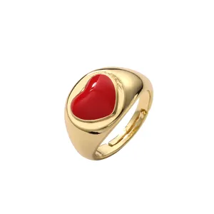 MIENTER में कालातीत गुलाबी जेड अंगूठी 18k सोना मढ़वाया दिल जिक्रोन हीरे की शादी की उंगली की अंगूठी महिलाओं