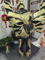 Kostum Robot Cermin Hitam Emas dengan Sayap, Set Lengkap Baju Reflektif untuk Pertunjukan Panggung, Pesta DJ, Karnaval & Pertunjukan Acara