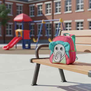 Zaino Impermeabile alla Moda con Cartone Animato 3D Elefante in Poliestere 600D Rosa con Tracolla Arcuata e Cerniera 20-36L - Product Image 2