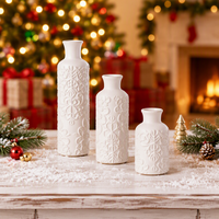 Ensemble de 3 vases en céramique blanche gaufrée, bouteilles décoratives texturées pour la décoration de table à la maison