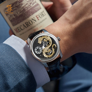 Montre-bracelet sur mesure avec dragon mobile, montre mécanique automatique en cuir de luxe avec verre bombé, fabricant - Product Image 2