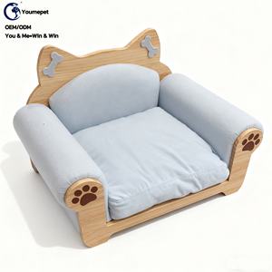 Moderno clásico esponja azul impermeable resistente a la intemperie madera mascota sofá cama Base para perros con cubierta extraíble - Product Image 2