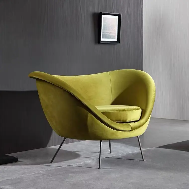 Sillón de terciopelo tapizado, cómodo, redondo, de metal, adecuado para sala de estar