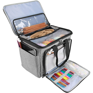 Custom Yarn Storage Organizer Tote Bag with Cover and Inner Divider for Circular and Straight Knitting Needles