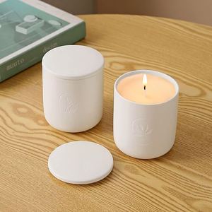 Minimalist Relief Ceramic Soy Aromatherapy Candle,Romantic Bedroom Decor <b>Gift</b> With Lid for Home Fragrance - Product Image 1
