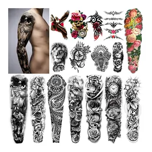 Autocollants tatouage temporaire pour hommes et femmes, accessoire de marque, à la mode, bras complet réaliste, extra noir, pièces