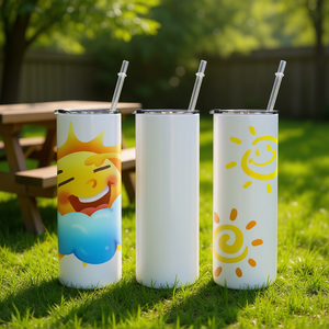 Gobelet isotherme DB 20oz en acier inoxydable à double paroi, blanc, mince et droit, avec pailles, lot de 25 pièces, motif dessin animé, pour le voyage - Product Image 2