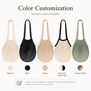 Sac de courses en coton personnalisé, réutilisable, écologique, en filet pour produits frais, vente en gros - Product Image 4