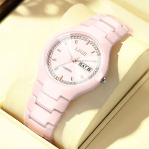 LIGE LG89267 reloj de cerámica rosa para mujer reloj de pulsera cristal analógico cuarzo impermeable elegante vestido reloj regalo para mujer - Product Image 1