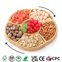 Partyplate met 6 compartimenten, draaibaar bamboe dienblad voor hapjes en fruit