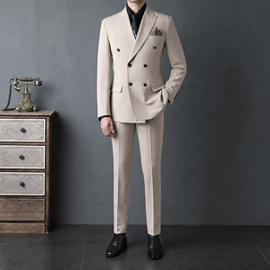 <span class=keywords><strong>Costume</strong></span> professionnel 3 pièces pour homme, coupe ajustée, croisé, en tissu peigné infroissable, haute qualité, idéal pour les mariages et événements professionnels - Product Image 1