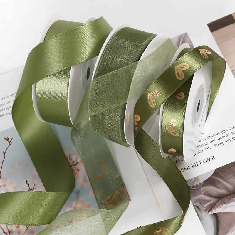 Custom High Quality Mori Green Ribbon for Spring/Summer New Fashionable DIY Handmade Birthday Cake Gift Box Gift Ribbon